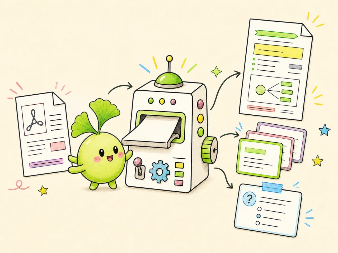 Illustration EduFiche montrant un cours transformé en fiche de révision IA
